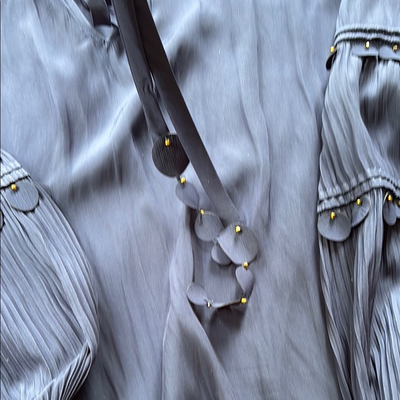 Ramy Brook Navy Blouse with Gold Details and Pleated Sleeves. Size M. - Picture 6 of 9